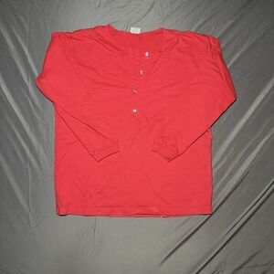 Vintage 90s Capezio Women's M Button Down Red Long Sleeve Henley USA 100% Cotton